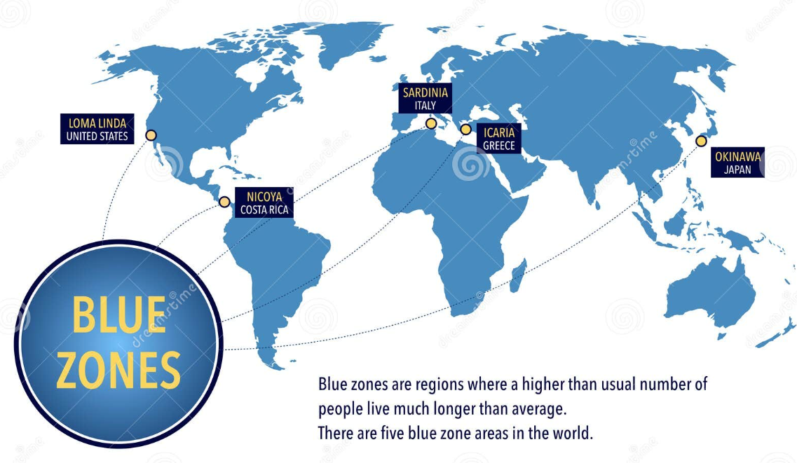 Map of the Blue Zones of Longevity Where People Live Longer Than the Rest of the World Stock Image Image of icaria fasting 205207727